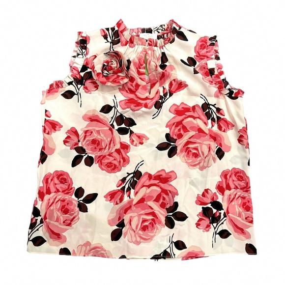 NEW KATE SPADE women's rosa silk top in rambling roses pink